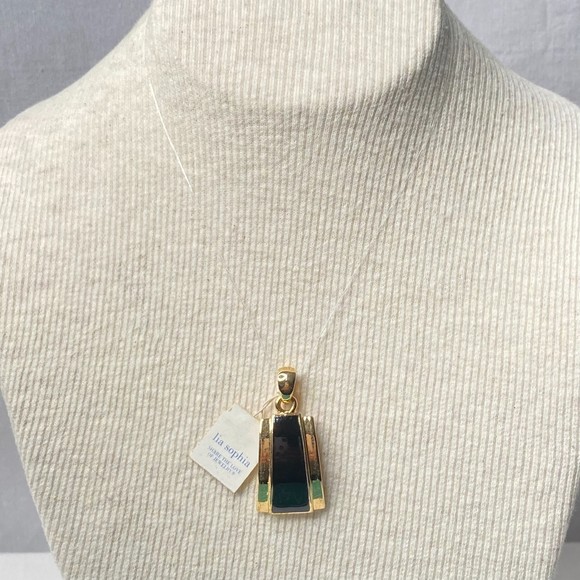 Lia Sophia Pendant Gold Tone Black Enamel Sleek Minimalist - Picture 2 of 7